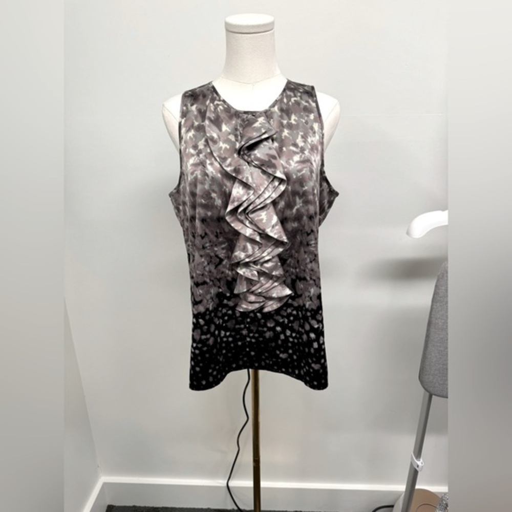 The Limited Sleeveless Ruffle Blouse | Large | Neutral Ombre Print